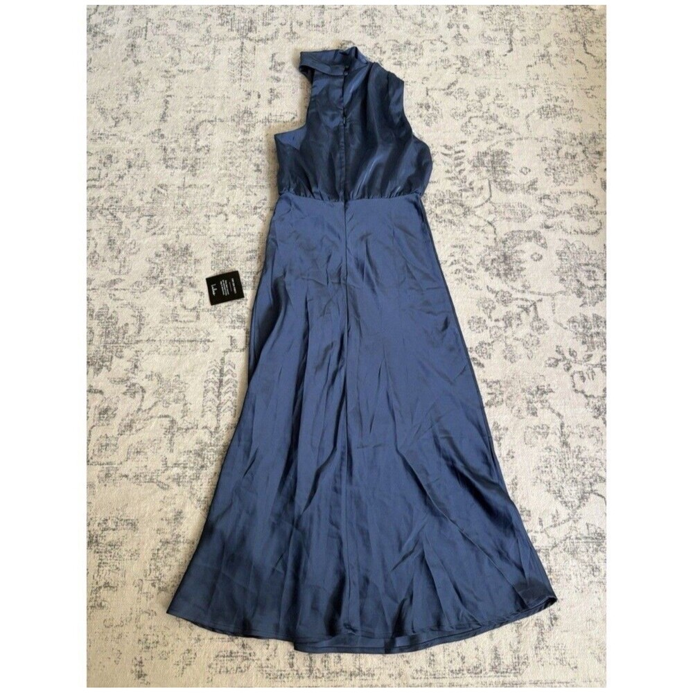NWOT Lulus Distinctive Charm Slate Blue Satin Asymmetrical Maxi Dress Size S - Picture 3 of 7